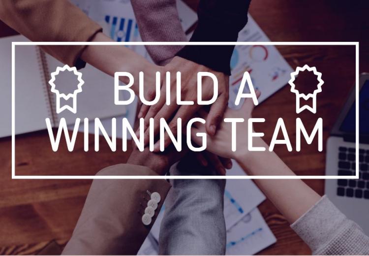 Build a Winning Team with hands clasped in background